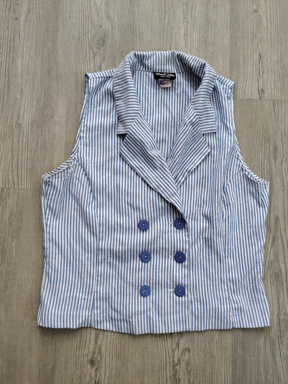 Vintage Victoria Ashley Blue Striped Double Breasted Vest Size 11/12 Made in USA